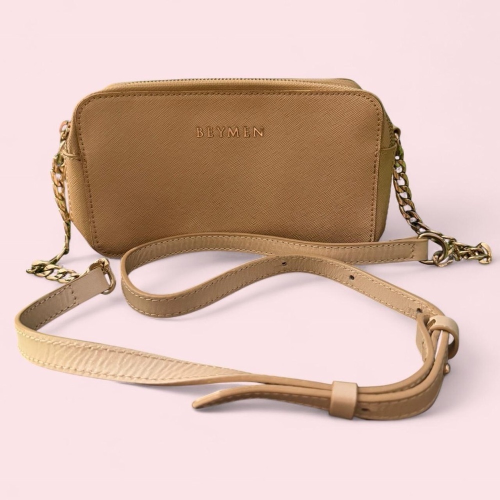 Beymen Champagne Gold Saffiano Leather Crossbody Bag Chain Strap - Picture 3 of 11